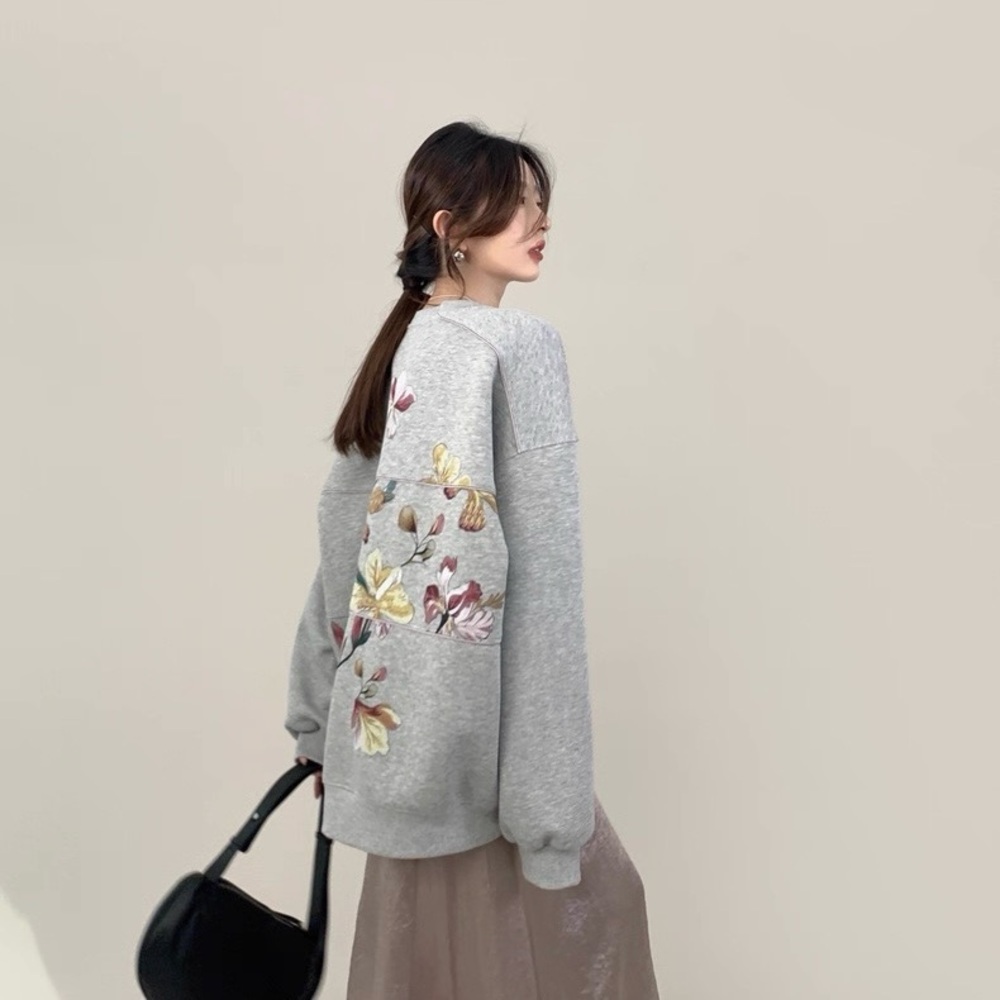 Gray floral printed Sweatshirt